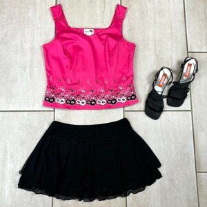 Vintage 90s 2000s pink square neckline short sleeve slightly cropped top